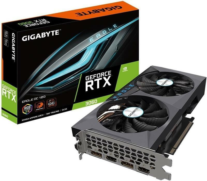 Відеокарта GF RTX 3060 12GB GDDR6 Eagle OC Gigabyte (GV-N3060EAGLE OC-12GD 2.0) (LHR)