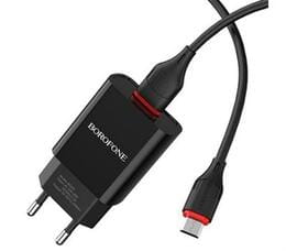Зарядний пристрій Borofone BA20A Sharp Single USB 2.1A Black (BA20AMB)