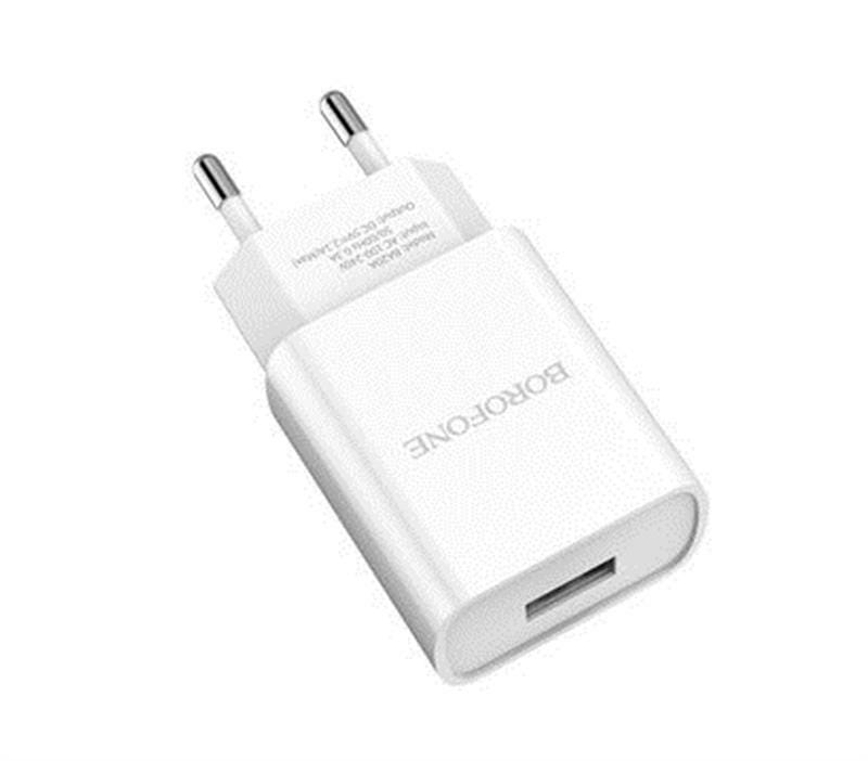 Зарядний пристрій Borofone BA20A Sharp Single USB 2.1A White (BA20AMW) + кабель MicroUSB