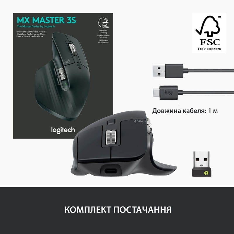 Миша Bluetooth Logitech MX Master 3S Graphite (910-006559)