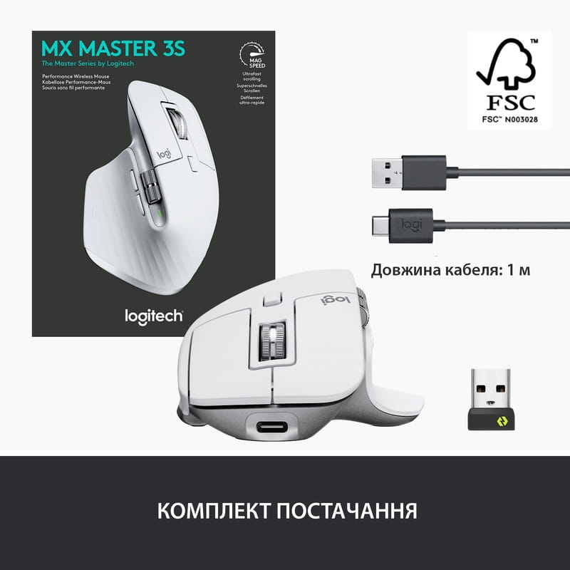 Мышь Bluetooth Logitech MX Master 3S Pale Grey (910-006560)