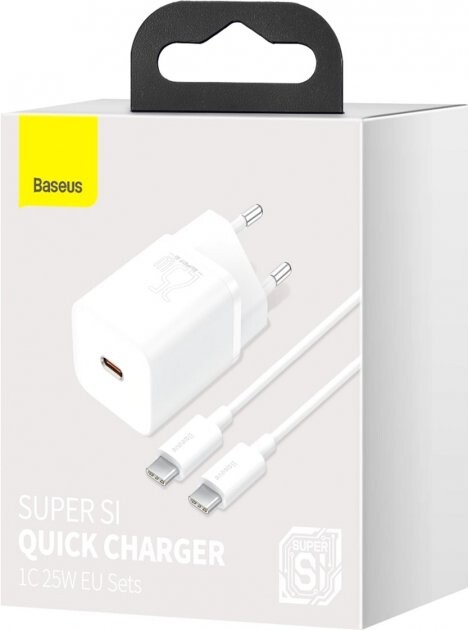 Сетевое зарядное устройство Baseus Super Silicone PD Charger 25W (1Type-C) White (TZCCSUP-L02) + кабель Type-C