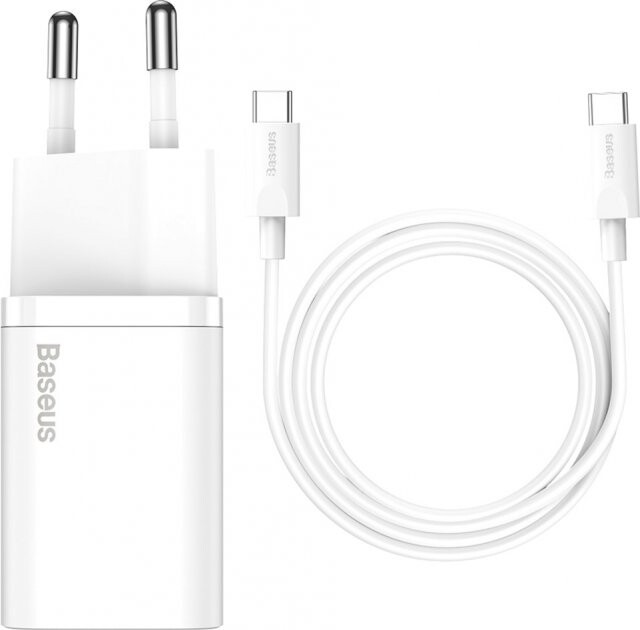 Сетевое зарядное устройство Baseus Super Silicone PD Charger 25W (1Type-C) White (TZCCSUP-L02) + кабель Type-C