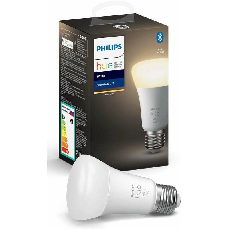 Умная лампа Philips Hue Single Bulb E27, 9W(60Вт), 2700K, White, Bluetooth, димируемая (929001200103)