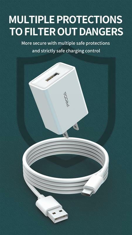 Зарядное устройство Proda PD-A43a USB 2.4A + кабель USB Type-C White