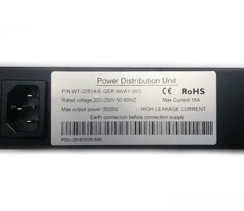 Блок розеток EServer 1U 19" (WT-2261A-GER-9WAY-WO ) алюм. корп., 9 розеток, без выключателя и кабеля питания