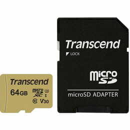 Карта памяти MicroSDXC  64GB UHS-I/U3 Class 10 Transcend 500S + SD-adapter (TS64GUSD500S)