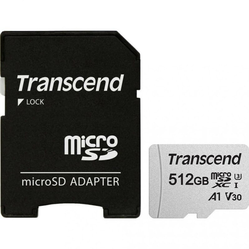 Карта пам`ятi MicroSDXC 512GB UHS-I/U3 Class 10 Transcend 300S A1 + SD-adapter (TS512GUSD300S-A)