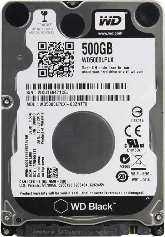 Накопитель HDD 2.5" SATA  500GB WD Black 7200rpm 32MB (WD5000LPLX)