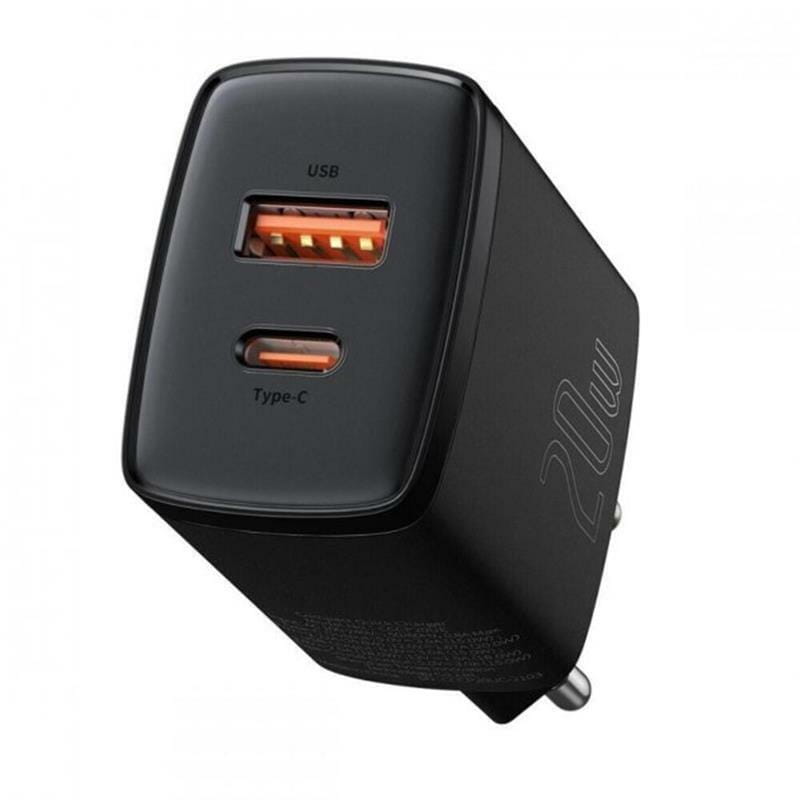 Мережевий зарядний пристрій Baseus Compact Quick Charger 20W (1USB, 1USB-C) 20W Black (CCXJ-B01)