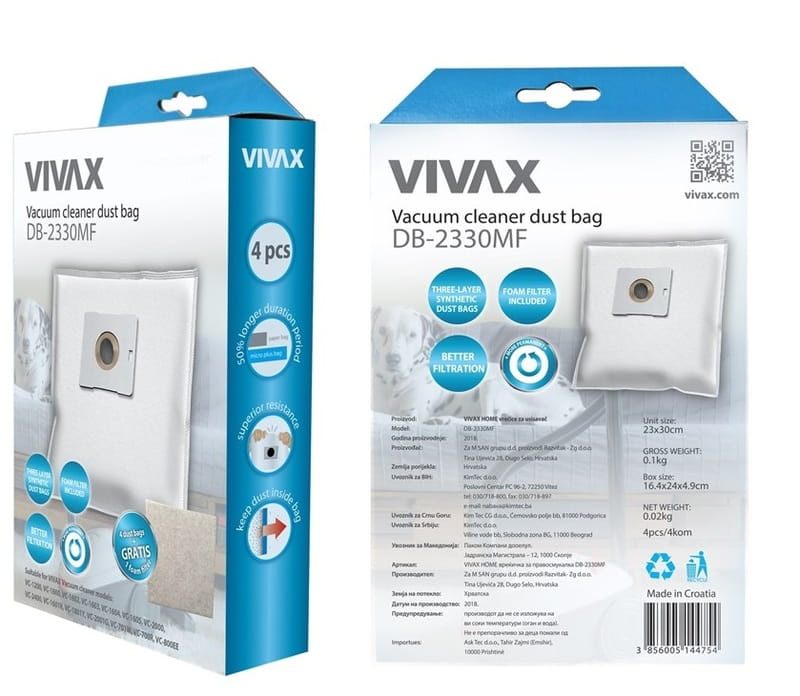 Мешки Vivax Home для пылесоса синт. 4шт/уп + фильтр 13х15см (DB-2330MF)