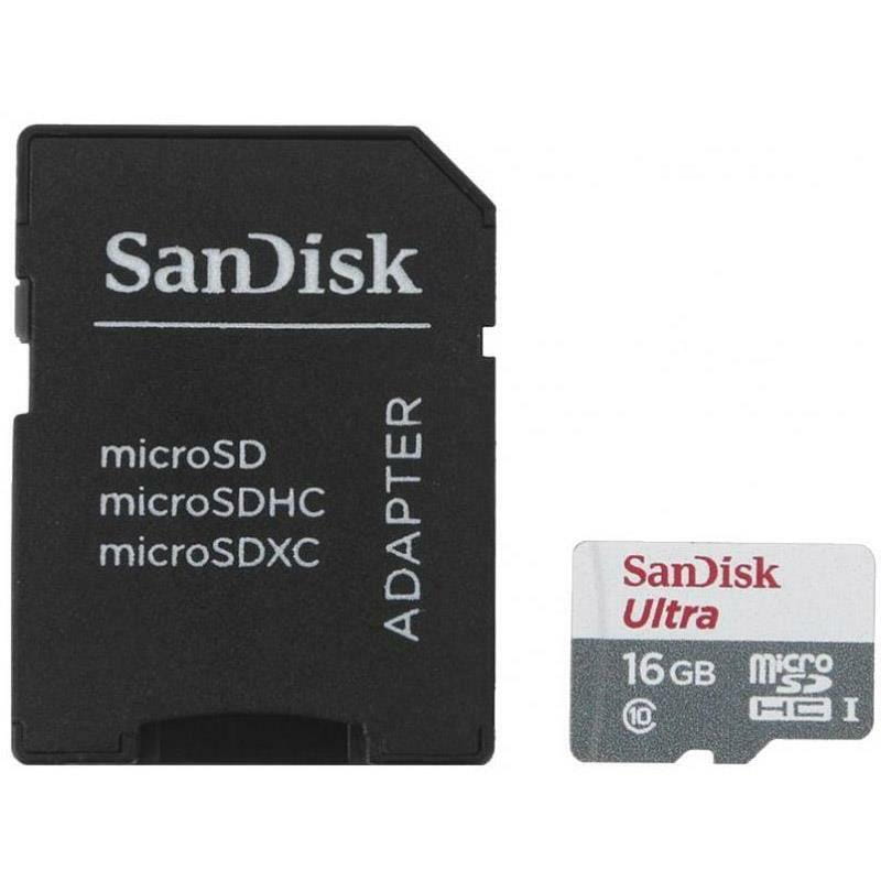 Карта памяти MicroSDHC  16GB UHS-I Class 10 SanDisk Ultra + SD-adapter (SDSQUNS-016G-GN3MA)