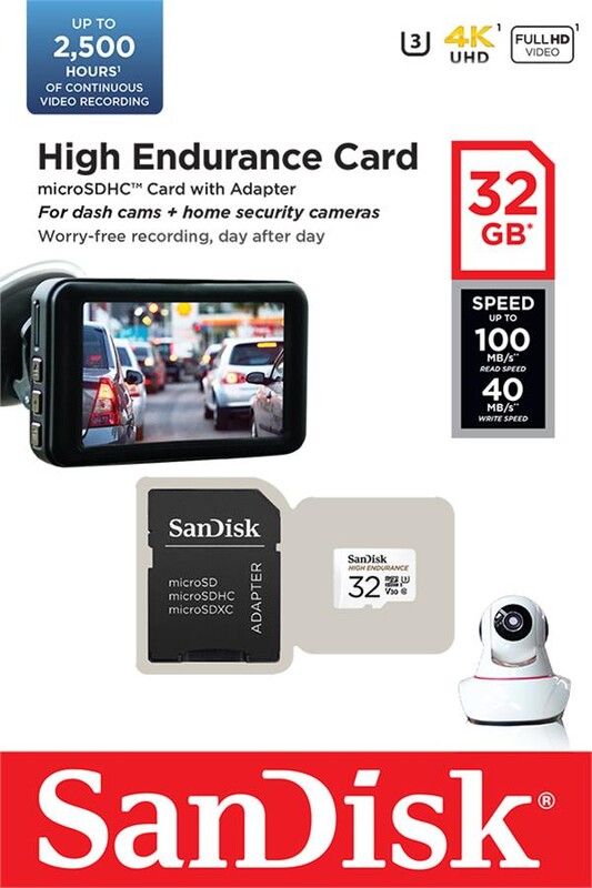 Карта памяти MicroSDXC 32GB UHS-I/U3 Class 10 SanDisk High Endurance R100/W40MB/s + SD-adapter (SDSQQNR-032G-GN6IA)