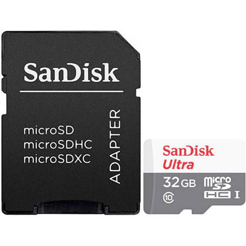 Карта памяти MicroSDXC 32GB UHS-I Class 10 SanDisk Ultra R100/W10MB/s + SD-адаптер (SDSQUNR-032G-GN3MA)