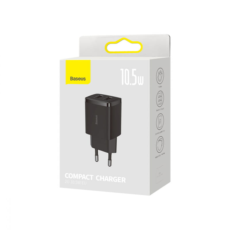 Мережевий зарядний пристрій Baseus Compact 10,5W (2 USB) Black (CCXJ010201)