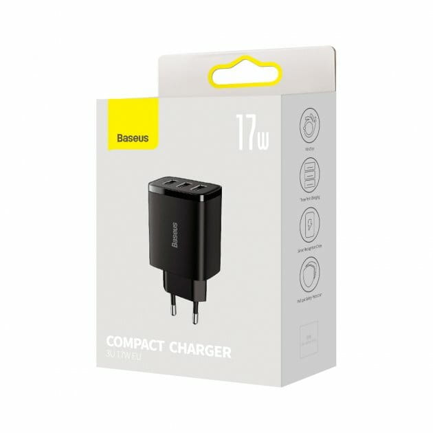 Мережевий зарядний пристрій Baseus Compact 17W (3 USB) Black (CCXJ020101)