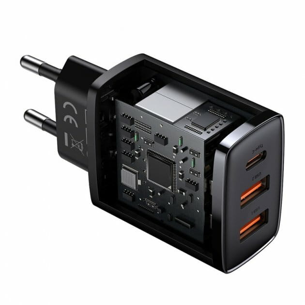 Мережевий зарядний пристрій Baseus Compact Quick Charger 30W QC+ PD (1Type-C + 2USB) Black (CCXJ-E01)