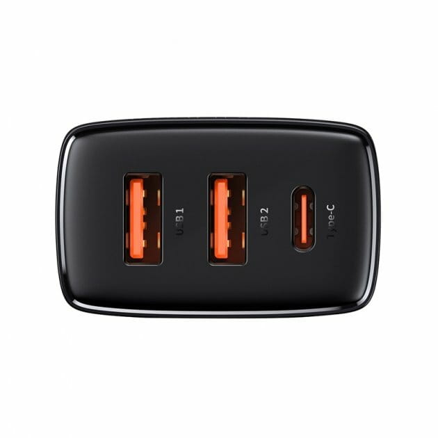 Мережевий зарядний пристрій Baseus Compact Quick Charger 30W QC+ PD (1Type-C + 2USB) Black (CCXJ-E01)