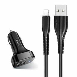Автомобільний зарядний пристрій Usams U35 (2xUSB, 2.1A) Black (6958444985961) + кабель Lightning
