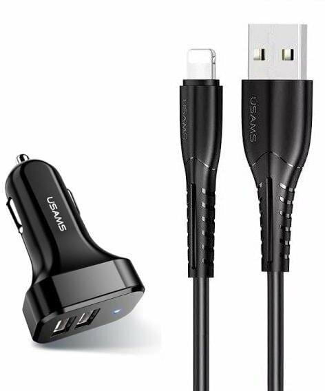 Автомобильное зарядное устройство Usams U35 (2xUSB, 2.1A) Black (6958444985961) + кабель Lightning