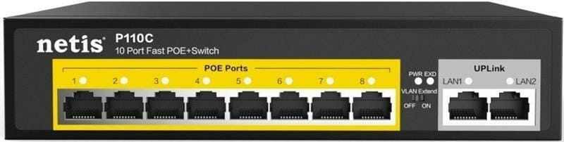 Коммутатор Netis P110C (8xFE PoE, Max PoE 100W, 2xFE uplink RJ45 ports)