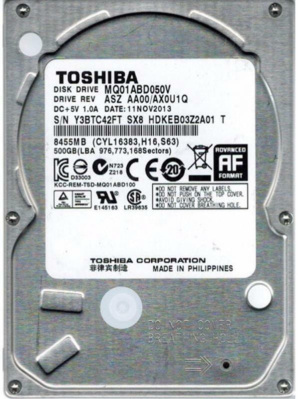 Накопитель HDD 2.5" SATA  500GB Toshiba 5400rpm 8MB (MQ01ABD050V) Refurbished