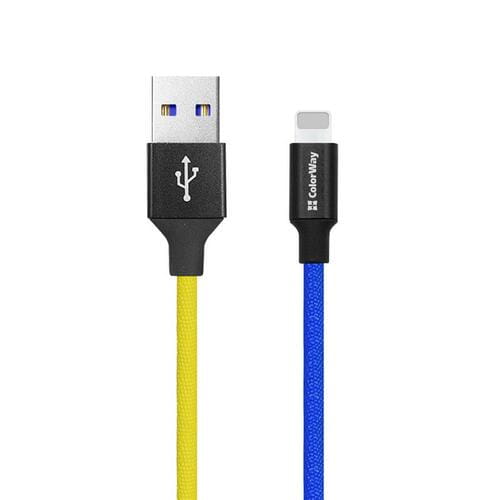 Фото - Кабель ColorWay   USB - Lightning , 2.4 А, 1 м, Blue/Yellow (CW-CBUL052 (M/M)