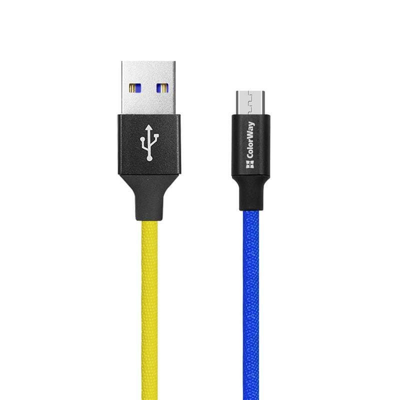 Кабель ColorWay USB - micro USB (M/M), 2.4 А, 1 м, Blue/Yellow (CW-CBUM052-BLY)