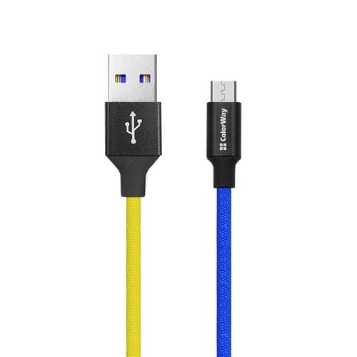 Photos - Cable (video, audio, USB) ColorWay Кабель  USB - micro USB , 2.4 А, 1 м, Blue/Yellow (CW-CBUM052 (M/M)
