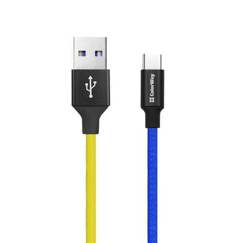 Фото - Кабель ColorWay   USB - USB Type-C , 2.4 А, 1 м, Blue/Yellow (CW-CBUC05 (M/M)