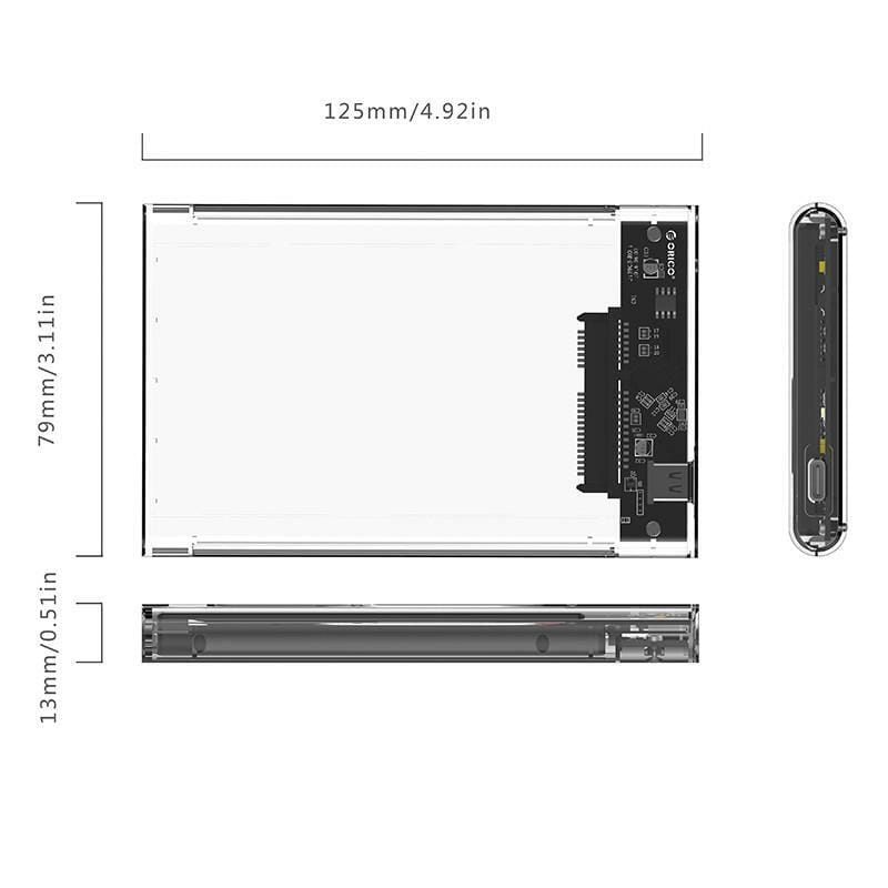Зовнішня кишеня Orico SATA HDD/SSD 2.5", USB3.1 Gen 1 Type-C, Transparent (2139C3-CR-PRO)