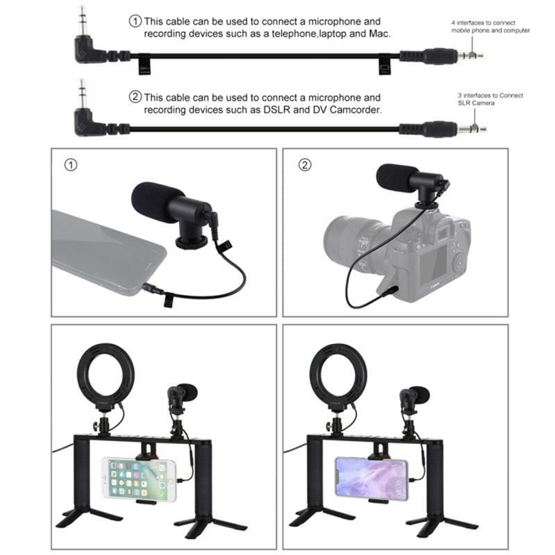 Комплект блогера Puluz PKT3028 4в1 (кольцевой свет, штативное крепление, держатель для телефона, микрофон)