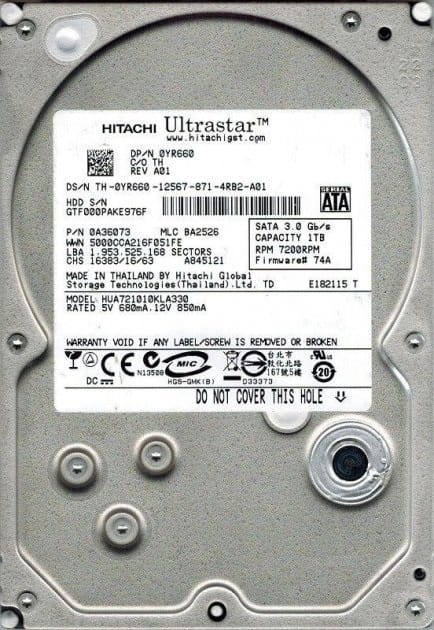 Накопитель HDD SATA 1.0TB Hitachi (HGST) UltraStar A7K1000 7200rpm 32MB (HUA721010KLA330) Refurbished