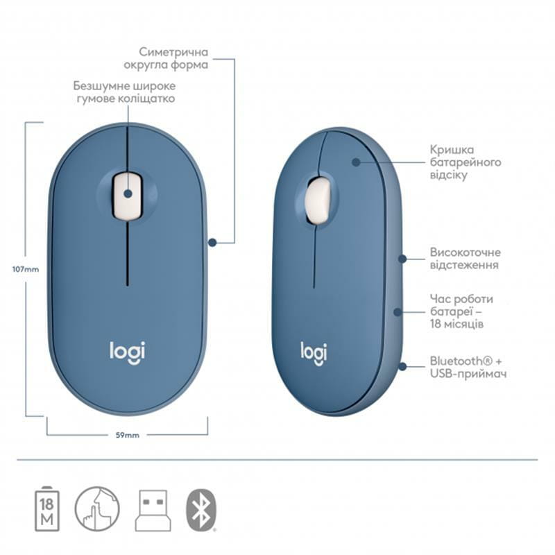 Мышь беспроводная Logitech Pebble M350 (910-006753) Blueberry USB