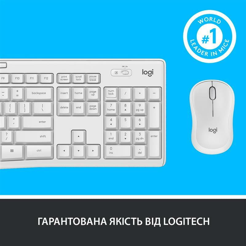 Комплект (клавиатура, мышь) беспроводной Logitech MK295 Combo White USB (920-009824)