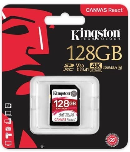 Карта памяти SDXC 128GB UHS-I/U3 Class 10 Kingston Canvas React R100/W80MB/s (SDR/128GB)