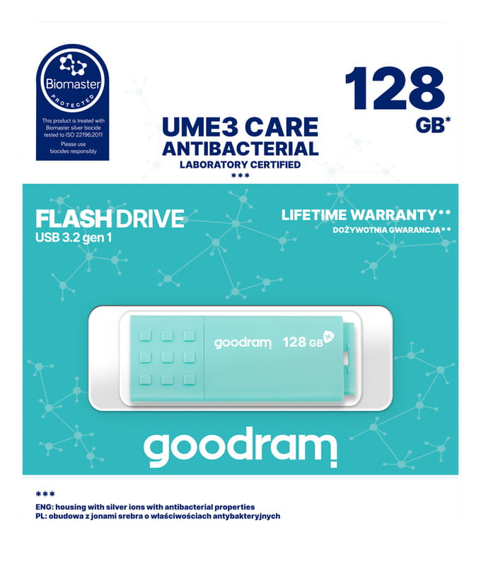 Флеш-накопитель USB3.2 128GB GOODRAM UME3 Care Green (UME3-1280CRR11)