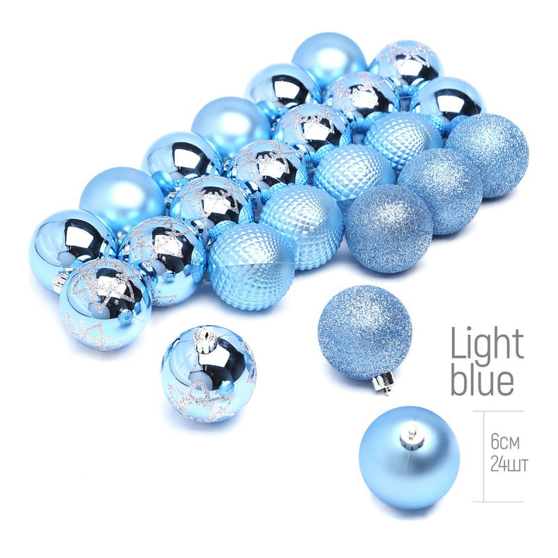 Набор елочных шаров ColorWay (CW-MCB624LB) Merry Christmas mix, 6см, Light Blue, 24шт