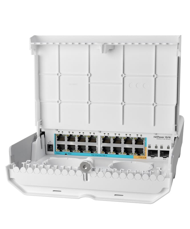 Коммутатор MikroTik netPower 15FR (CRS318-1Fi-15Fr-2S-OUT) (16xFE, 2xSFP, IP54, PoE-IN, DC jack, outdoor, no PSU)