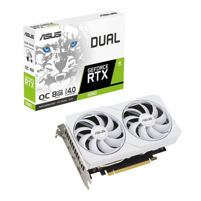 Видеокарта GF RTX 3060  8GB GDDR6 Dual OC White Asus (DUAL-RTX3060-O8G-WHITE)