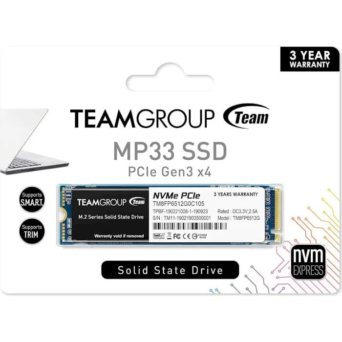 Накопитель SSD  512GB Team MP33 M.2 2280 PCIe 3.0 x4 3D TLC (TM8FP6512G0C101)