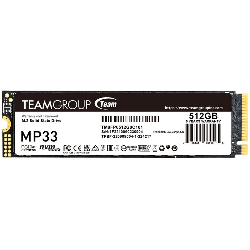 Накопичувач SSD  512GB Team MP33 M.2 2280 PCIe 3.0 x4 3D TLC (TM8FP6512G0C101)