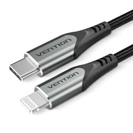 Кабель Vention USB Type-C - Lightning (M/M) быстрая зарядка, PD 18 W, 3 A, 480 Mbps, 1 м, Grey (TACHF)