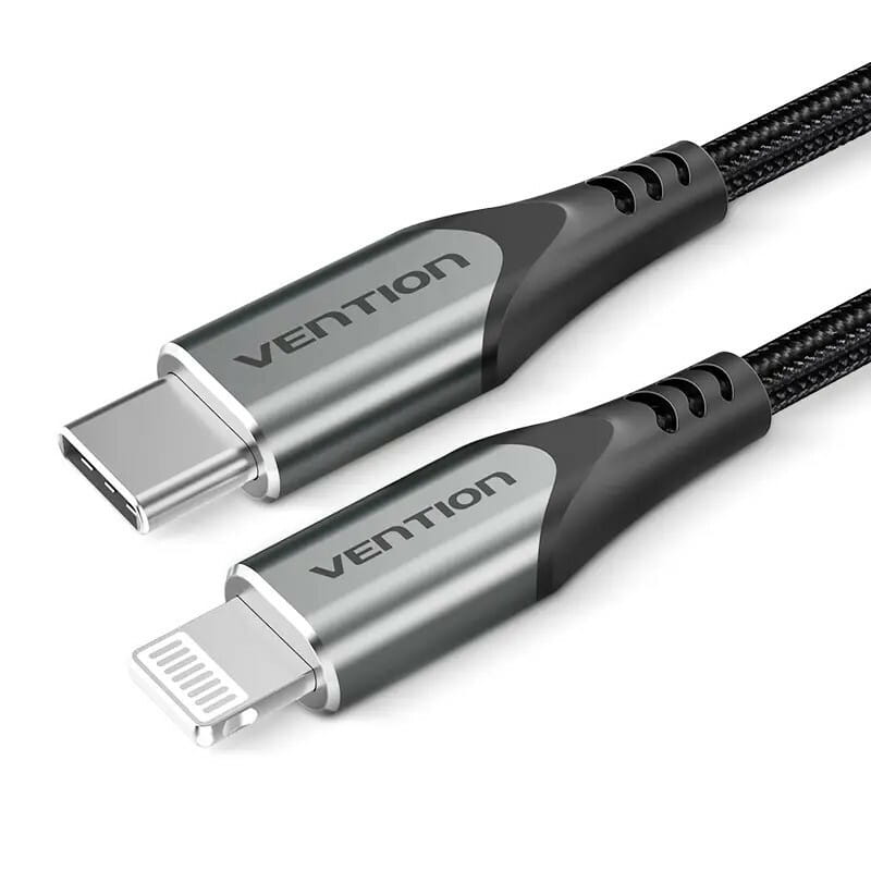 Кабель Vention USB Type-C - Lightning (M/M), быстрая зарядка, PD 18W, 3 A, 480 Mbps, 1.5 м, Grey (TACHG)