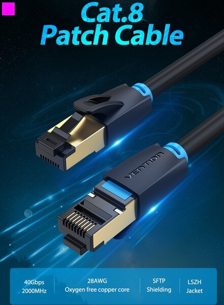 Патч-корд Vention CAT 8 SFTP Ethernet, 0.5 m, Black (IKABD)