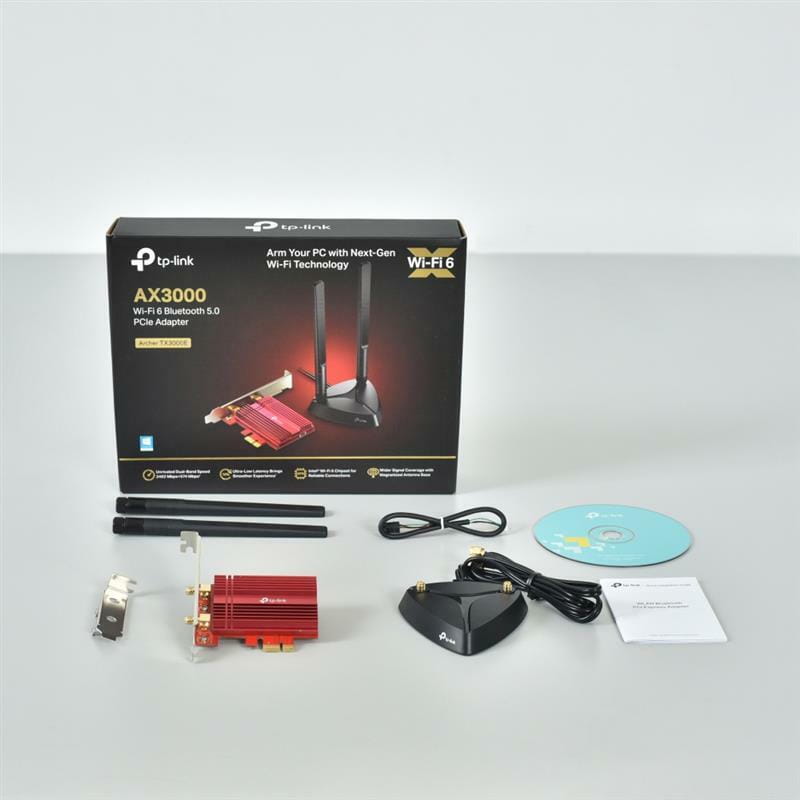 Беспроводной адаптер PCIe TP-Link ARCHER TX3000E (AX3000, Wi-Fi 6, Bluetooth 5.0, WPA3, 2 внешних выносных антенны)