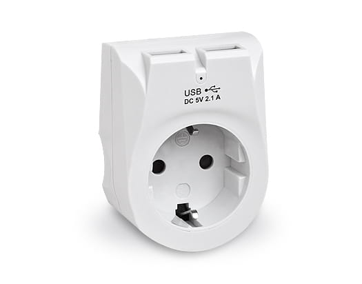 Сетевое зарядное устройство с розеткой REAL-EL CS-25 (2USB, 2.1A) White