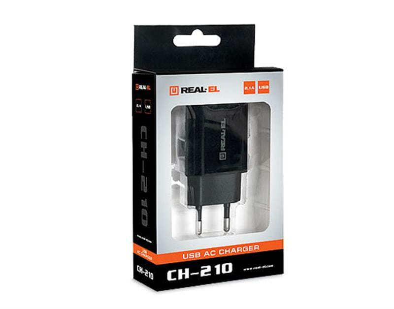 Сетевое зарядное устройство REAL-EL CH-210 (2USB, 2.1A) Black