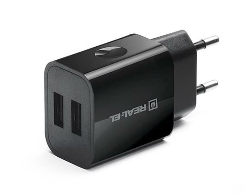 Сетевое зарядное устройство REAL-EL CH-210 (2USB, 2.1A) Black