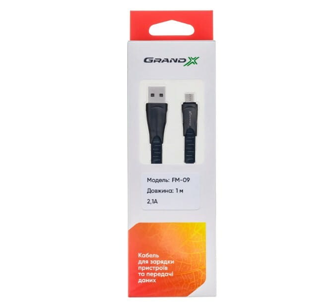 Кабель Grand-X USB - micro USB (M/M), 2 A, 1 м, Grey (FM09)